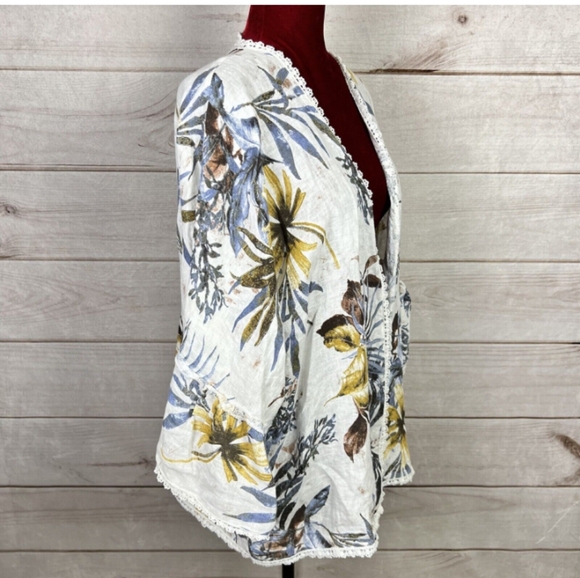 Francesca Bettini Tropical Print Open Front Kimono Cardigan in White Multi OS - Picture 7 of 7